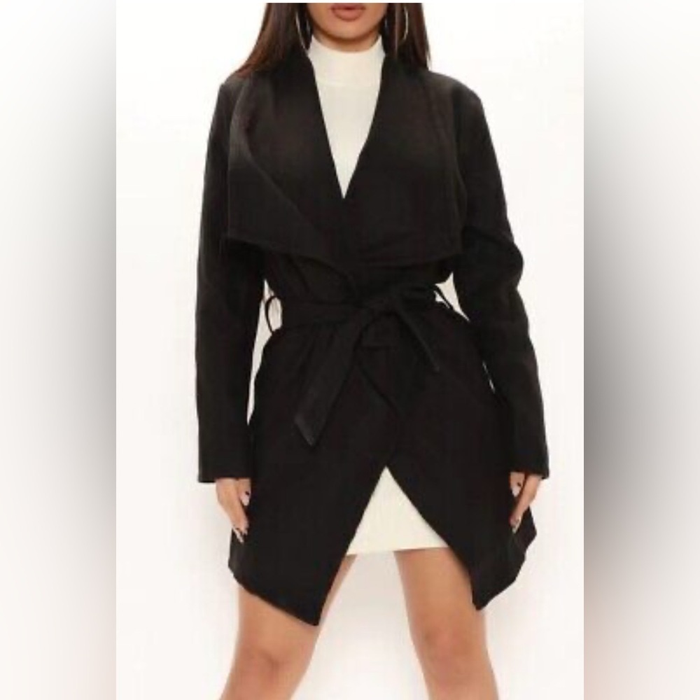Fashion Nova Stylish Black Wrap Coat.  Size-Small